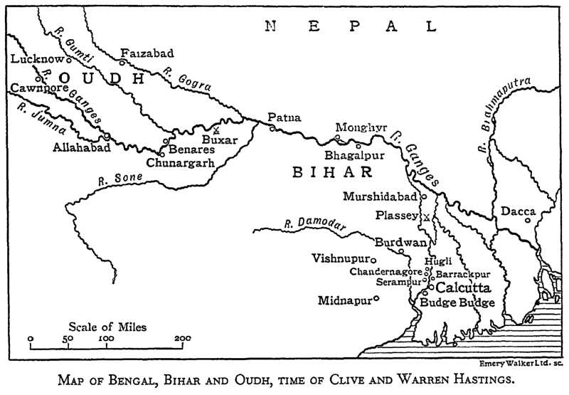 Map of Bengal, Bihar and Oudh, time of Clive and Warren Hastings